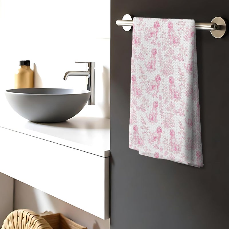 Nipil Shih Tzu Dog Gifts for Pink Chinoiserie Floral Decor Kitchen Towels，Pink Shih Tzu Dog Grandmillennial Decorative Dish Tea Towels for Kitchen Bathroom,16x24 Inch - Image 3